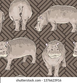 Seamless pattern with hippopotamus. Perfect for fashion, fabric, textile, print, wallpaper and web design. Vector illustration