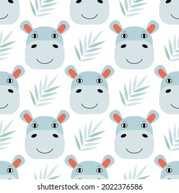 Seamless pattern with hippopotamus. Vector illustration in a flat style