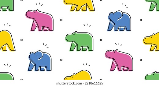 Seamless pattern with Hippos. isolated on white background