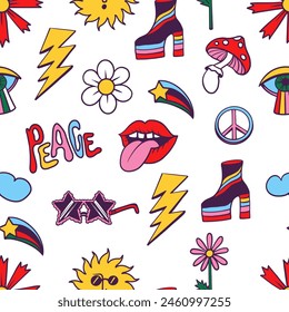 Seamless pattern with hippy elements. Vector