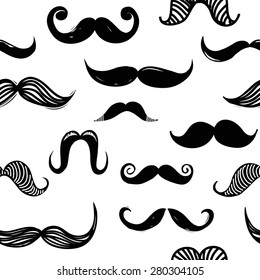 Seamless pattern with hipster black mustache on white