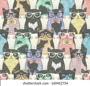 seamless pattern with hipster cute cats for children
