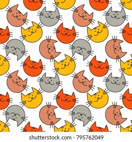 Seamless pattern with Hipster Cute Cats. Funny lovely Cats. Cloth design, wallpaper. Textile rapport.