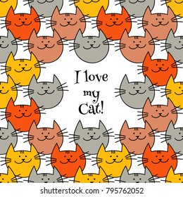 Seamless pattern with Hipster Cute Cats. Funny lovely Cats. Cloth design, wallpaper. Textile rapport.