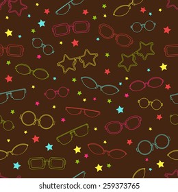 Seamless pattern with hipster retro stylish glasses frames