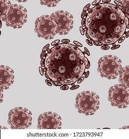 Patrón transparente con VIH (virus de inmunodeficiencia humana).  Ilustración vectorial en estilo vintage grabado.