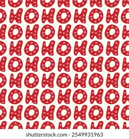 Seamless pattern with Ho Ho Ho phrase, Santa Claus laugh, pattern on isolated background. Hand drawn design for Winter, Christmas and New Year celebration, for paper crafts or home decor. 