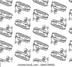 Seamless pattern of hockey skates. Endless sports vector illustration. Diagonal arrangement of individual elements. White background.
