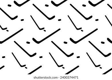 Seamless pattern with hockey stick and a puck silhouette vector