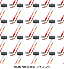 Seamless pattern with a hockey stick and puck. Serial rhythmic pattern.