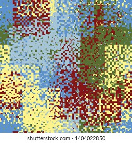 Seamless pattern. A hodgepodge of square fragments of pixel camouflage. Custom color. Editable.