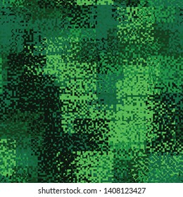 Seamless pattern. A hodgepodge of square fragments of pixel camouflage. The colors of the spring-summer forest. Editable.