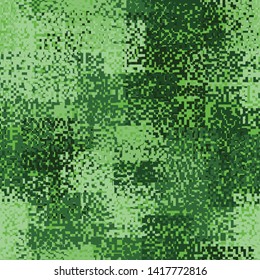 Seamless pattern. A hodgepodge of square fragments of pixel camouflage. The colors of the spring-summer forest. Editable.