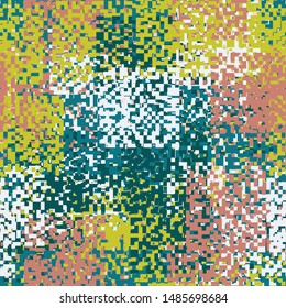 Seamless pattern. A hodgepodge of square fragments of pixel camouflage. Custom color. Editable.