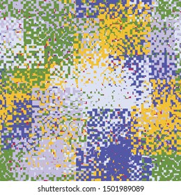 Seamless pattern. A hodgepodge of square fragments of pixel camouflage. Custom color. Editable.