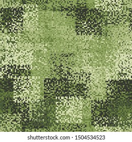Seamless pattern. A hodgepodge of square fragments of pixel camouflage. The colors of the spring-summer forest. Editable.