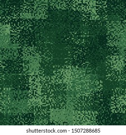Seamless pattern. A hodgepodge of square fragments of pixel camouflage. The colors of the spring-summer forest. Editable.