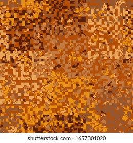 Seamless pattern. A hodgepodge of square fragments of pixel camouflage. The colors of the autumn panorama. Editable.