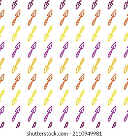 Seamless pattern with hoes. Hand drawn outline vector background in doodle style. Gardening tools for working in the garden, on the farm, in the dacha, country site