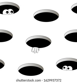Seamless pattern of holes with peeping eyes