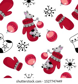 Seamless pattern for the holiday 2020. Hand drawn vector illustration in scandinavian style. Winter, Christmas and New Year elements for greeting cards, posters, stickers and seasonal design.