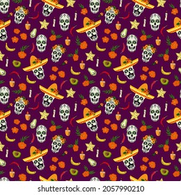 Seamless pattern for the holiday of Dia De Los Muertos. Design for fabric, textile, wallpaper, packaging.	
