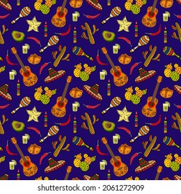 Seamless pattern for the holiday of Dia De Los Muertos. Design for fabric, textile, wallpaper, packaging.	
