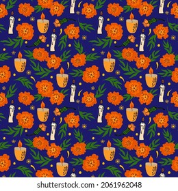 Seamless pattern for the holiday of Dia De Los Muertos. Design for fabric, textile, wallpaper, packaging.	
