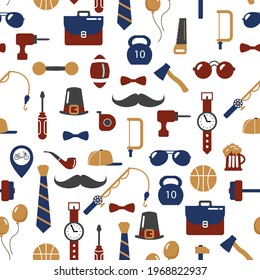 Seamless pattern for the holiday Father's Day. Flat style. Design for fabric, textile, wallpaper, packaging, website.	