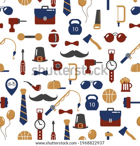 Seamless pattern for the holiday Father's Day. Flat style. Design for fabric, textile, wallpaper, packaging, website.	
