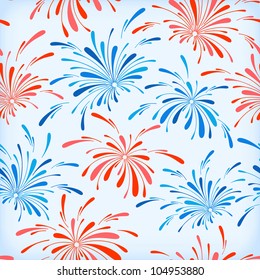 Seamless pattern of holiday fireworks. Vector Illustration.