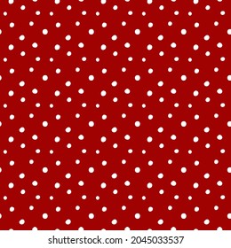 seamless pattern. holiday hand-drawn snow-white polka dot background For website design, fabrics, and other textile products. isolated on a red background. vector illustration