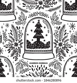 Seamless pattern holiday Merry christmas. Sketch doodle trendy style. Vector illustration.