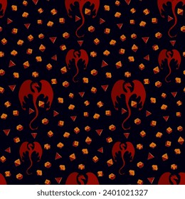 Seamless pattern for  holiday party.  Christmas flat background with dragons.