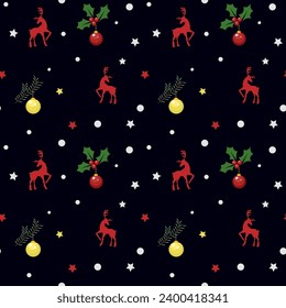 Seamless pattern for  holiday party. Cute set Christmas elements. Flat background.