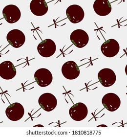 Seamless pattern with holidays element. Caramel apple. Halloween party  Black poison apples.