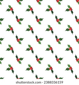 Seamless pattern with holly berries. Traditional Christmas and New year background. 