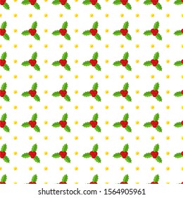 Seamless pattern with Holly berry branch. Leaves for traditional ornamental wreath from plants for greeting cards for for Merry Christmas and Happy New Year. Flat vector illustration.