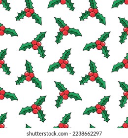 Seamless pattern with holly berry doodle vector