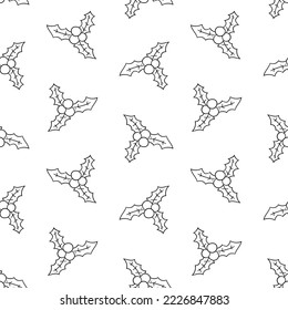 Seamless pattern with holly berry hand drawn doodle outline vector