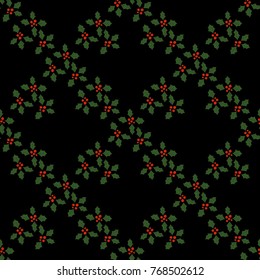 Seamless pattern with holly berry. Hand drawn wallpaper and textile texture for Merry Christmas and Happy New Year.