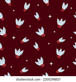 Seamless pattern with Holly. Christmas pattern with cute elements. Vector illustration in flat style, beautiful Christmas plants