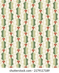 Patrón sin foco con hojas y bayas huecas. Tiras de bayas. Para papel envolvente de invierno, fondo, tela, decoración, etc.