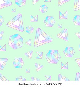 Seamless pattern with holographic elements. Memphis style. Abstract geometry