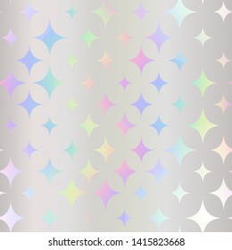 Seamless pattern. Holographic foil. Wonderful wallpaper. Modern hologram hipster design. Stars pattern. Beautiful rainbow background. Colorful texture. Iridescent art. Trendy stylish design neon color