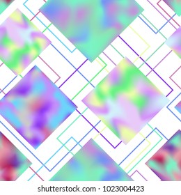 Seamless pattern with holographic neon rhombuses. Futuristic geometric backgroundVector illustration