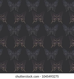 Seamless pattern with holography insect in outline and sketch style. Summer background. Editable vector illustration