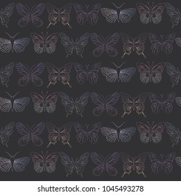 Seamless pattern with holography insect in outline and sketch style. Summer background. Editable vector illustration