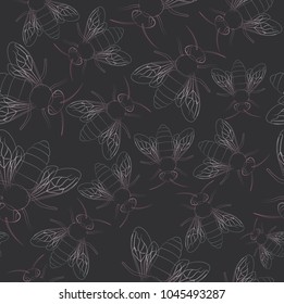 Seamless pattern with holography insect in outline and sketch style. Summer background. Editable vector illustration
