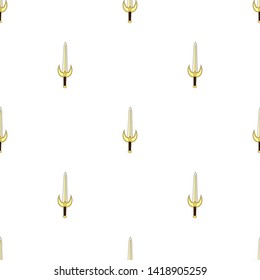 Seamless pattern with holy sword icons. Cartoon style. Vector illustration for design, web, wrapping paper, fabric, wallpaper.